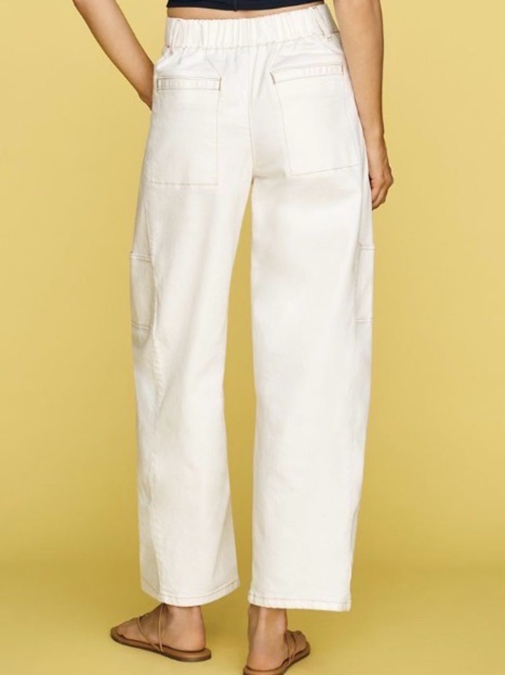 Anthropologie Ivory Wide-Leg Utility Pants - Picture 2 of 3